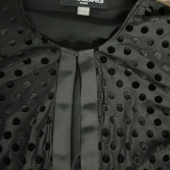 Karl Lagerfeld Paris Black Velvet Polka Dot Top - Picture 3 of 7